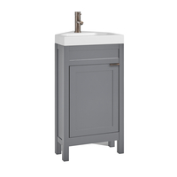 Eck-Waschtisch mit Unterschrank und Waschbecken,  450mm Hellgrau inkl. Griffleiste für Möbel in gebürsteter Bronze – Warwick