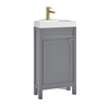 Eck-Waschtisch mit Unterschrank und Waschbecken,  450mm Hellgrau inkl. Griffleiste für Möbel in satiniertem Gold – Warwick