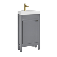 Eck-Waschtisch mit Unterschrank und Waschbecken,  450mm Hellgrau inkl. Griffleiste für Möbel in satiniertem Gold – Warwick