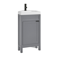 Eck-Waschtisch mit Unterschrank und Waschbecken,  450mm Hellgrau inkl. Griffleiste für Möbel in Schwarz – Warwick