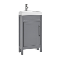 Eck-Waschtisch mit Unterschrank und Waschbecken,  450mm Hellgrau inkl. modernem Möbelgriff in Chrom – Warwick