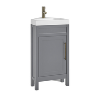 Eck-Waschtisch mit Unterschrank und Waschbecken,  450mm Hellgrau inkl. modernem Möbelgriff in gebürstetem Messing – Warwick