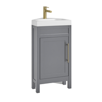 Eck-Waschtisch mit Unterschrank und Waschbecken,  450mm Hellgrau inkl. modernem Möbelgriff in satiniertem Gold – Warwick