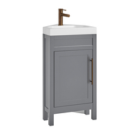 Eck-Waschtisch mit Unterschrank und Waschbecken,  450mm Hellgrau inkl. modernem Möbelgriff in satiniertem Kupfer – Warwick