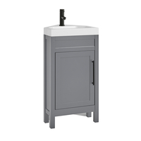 Eck-Waschtisch mit Unterschrank und Waschbecken,  450mm Hellgrau inkl. modernem Möbelgriff in Schwarz – Warwick