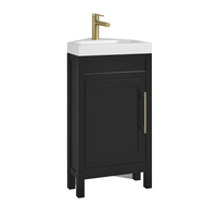 Eck-Waschtisch mit Unterschrank und Waschbecken,  450mm Schwarzgrau inkl. modernem Möbelgriff in satiniertem Gold – Warwick