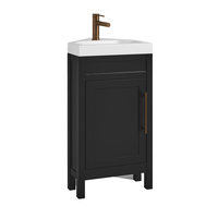 Eck-Waschtisch mit Unterschrank und Waschbecken,  450mm Schwarzgrau inkl. modernem Möbelgriff in satiniertem Kupfer – Warwick