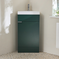 Eck-Waschtischunterschrank mit Waschbecken 450mm - Dunkelgrün inkl. Griffleiste für Möbel in Chrom - Cluo