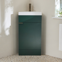 Eck-Waschtischunterschrank mit Waschbecken 450mm - Dunkelgrün inkl. Griffleiste für Möbel in gebürstetem Messing - Cluo