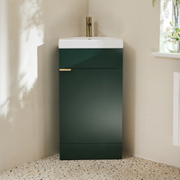 Eck-Waschtischunterschrank mit Waschbecken 450mm - Dunkelgrün inkl. Griffleiste für Möbel in sateniertem Gold - Cluo