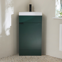 Eck-Waschtischunterschrank mit Waschbecken 450mm - Dunkelgrün inkl. Griffleiste für Möbel in Schwarz - Cluo