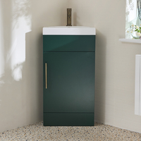 Eck-Waschtischunterschrank mit Waschbecken 450mm - Dunkelgrün inkl. modernem Möbelgriff in gebürstetem Messing - Cluo