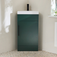 Eck-Waschtischunterschrank mit Waschbecken 450mm - Dunkelgrün inkl. modernem Möbelgriff in Schwarz - Cluo