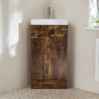 Eck-Waschtischunterschrank mit Waschbecken 450mm - dunkle Eiche inkl. Griffleiste für Möbel in Chrom - Cluo