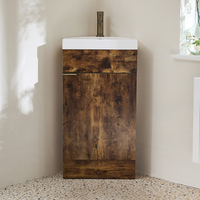 Eck-Waschtischunterschrank mit Waschbecken 450mm - dunkle Eiche inkl. Griffleiste für Möbel in gebürstetem Messing - Cluo