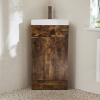 Eck-Waschtischunterschrank mit Waschbecken 450mm - dunkle Eiche inkl. Griffleiste für Möbel in gebürsteter Bronze - Cluo