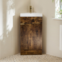 Eck-Waschtischunterschrank mit Waschbecken 450mm - dunkle Eiche inkl. Griffleiste für Möbel in sateniertem Gold - Cluo