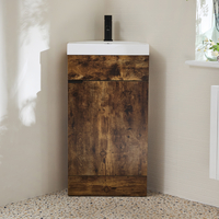 Eck-Waschtischunterschrank mit Waschbecken 450mm - dunkle Eiche inkl. Griffleiste für Möbel in Schwarz - Cluo