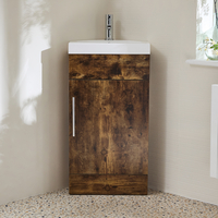 Eck-Waschtischunterschrank mit Waschbecken 450mm - dunkle Eiche inkl. modernem Möbelgriff in Chrom - Cluo