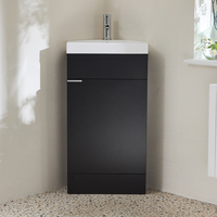 Eck-Waschtischunterschrank mit Waschbecken 450mm - Schwarzgrau inkl. Griffleiste für Möbel in Chrom - Cluo