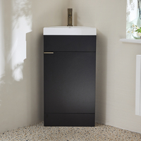 Eck-Waschtischunterschrank mit Waschbecken 450mm - Schwarzgrau inkl. Griffleiste für Möbel in gebürstetem Messing - Cluo