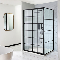 Eckeinbau Duschschiebetür & Seitenwand 1700mm x 800mm mit schwarzem Gittermuster - inkl. Duschwanne - Barq Hudson Reed