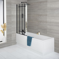 Einbau-Badewanne - 180 cm - mit faltbarem Badewannenaufsatz (Schwarz),  Schürze und Ablaufgarnitur - Hudson Reed