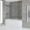 Einbau-Badewanne mit Rückenschräge inkl. Badewannenaufsatz mit Schiebetür& Schürze in Chrom - Exton