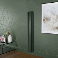 Elektrischer Design Heizkörper (doppellagig),  1600mm x 236mm,  vertikal - Grün (Evergreen) - ohne Thermostat & mit Kabelabdeckung - Revive