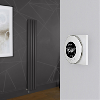 Elektrischer Design Heizkörper (einlagig),  1600mm x 236mm,  vertikal - Grau (Carbon Grey) - inkl. rundem Thermostat & Kabelabdeckung - Revive