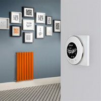 Elektrischer Design Heizkörper (einlagig),  635mm x 413mm,  horizontal - Orange (Sunset Orange) - inkl. rundem Thermostat & Kabelabdeckung - Revive