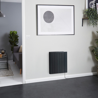 Elektroheizkörper Wandmontage für Gäste-WC,  900W,  mit Stecker & Smart-Funktion,  533mm x 595mm,  in Schwarz - Virtus Hudson Reed