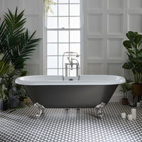 Freistehende Badewanne,  2 personen,  180 cm,  in Zinn Metallic mit Füßen in Chrom - Retro - Oxford von Hudson Reed