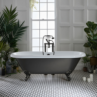 Freistehende Badewanne,  2 personen,  180 cm,  in Zinn Metallic mit Füßen in Schwarz - Retro - Oxford von Hudson Reed