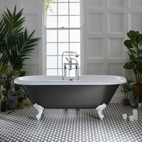 Freistehende Badewanne,  2 personen,  180 cm,  in Zinn Metallic mit Füßen in Weiß - Retro - Oxford von Hudson Reed