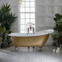 Freistehende Badewanne mit einer erhöhten Rückenschräge,  170 cm - in Gold Metallic mit Füßen in geölter Bronze - Oxford von Hudson Reed