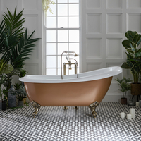 Freistehende Badewanne mit einer erhöhten Rückenschräge,  170 cm - in Kupfer Metallic mit Füßen in gebürstetem Gold - Oxford von Hudson Reed