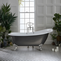 Freistehende Badewanne mit einer erhöhten Rückenschräge,  170 cm - in Zinn Metallic mit Füßen in Chrom - Oxford von Hudson Reed