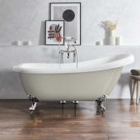 Freistehende Badewanne mit einer erhöhten Rückenschräge,  1710mm x 740mm in Beige mit Füßen in Chrom - Retro - Oxford von Hudson Reed