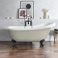Freistehende Badewanne mit einer erhöhten Rückenschräge,  1710mm x 740mm in Beige mit Füßen in Schwarz - Retro - Oxford von Hudson Reed