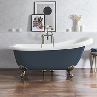 Freistehende Badewanne mit einer erhöhten Rückenschräge,  1710mm x 740mm in Blau mit Füßen in gebürstetem Gold - Retro - Oxford von Hudson Reed