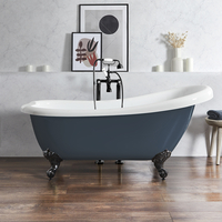 Freistehende Badewanne mit einer erhöhten Rückenschräge,  1710mm x 740mm in Blau mit Füßen in Schwarz - Retro - Oxford von Hudson Reed