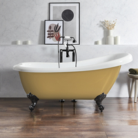 Freistehende Badewanne mit einer erhöhten Rückenschräge,  1710mm x 740mm in Gelb (Honey Yellow) mit Füßen in Schwarz - Oxford