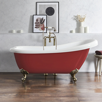 Freistehende Badewanne mit einer erhöhten Rückenschräge,  1710mm x 740mm in Rot (Saffron Red) mit Füßen in gebürstetem Gold - Oxford