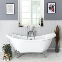 Freistehende Badewanne mit erhöhten Rückenschrägen,  1750mm x 730mm - Greiffüße Chrom - Retro & Nostalgie – Hudson Reed Oxford