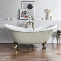 Freistehende Badewanne mit erhöhten Rückenschrägen,  1750mm x 730mm in Beige mit Füßen in gebürstetem Gold - Retro - Oxford von Hudson Reed