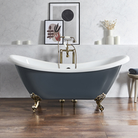 Freistehende Badewanne mit erhöhten Rückenschrägen,  1750mm x 730mm in Blau mit Füßen in gebürstetem Gold - Retro - Oxford von Hudson Reed