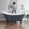 Freistehende Badewanne mit erhöhten Rückenschrägen,  1750mm x 730mm in Blau mit Füßen in Schwarz - Retro - Oxford von Hudson Reed