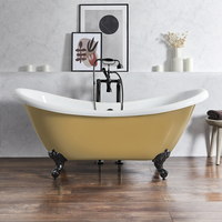 Freistehende Badewanne mit erhöhten Rückenschrägen,  1750mm x 730mm in Gelb (Honey Yellow) mit Füßen in Schwarz - Oxford