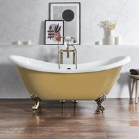 Freistehende Badewanne mit erhöhten Rückenschrägen,  1750mm x 730mm in Gelb mit Füßen in gebürstetem Gold - Retro - Oxford von Hudson Reed
